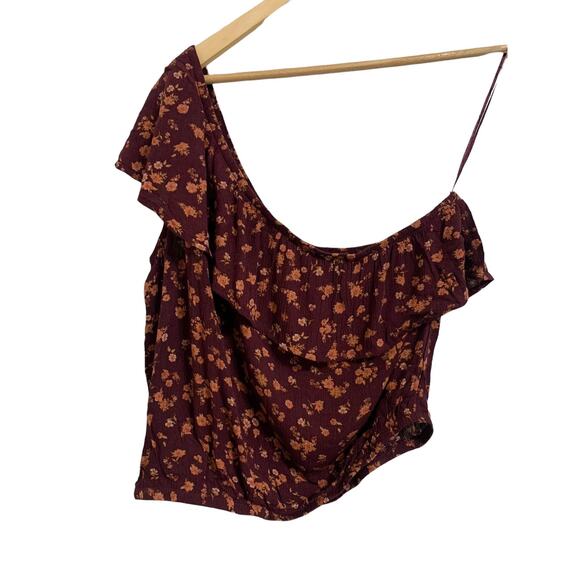 Hippie Rose Plum‎ Ditsy One Shoulder Crop Top Floral Medium NEW - Picture 1 of 6